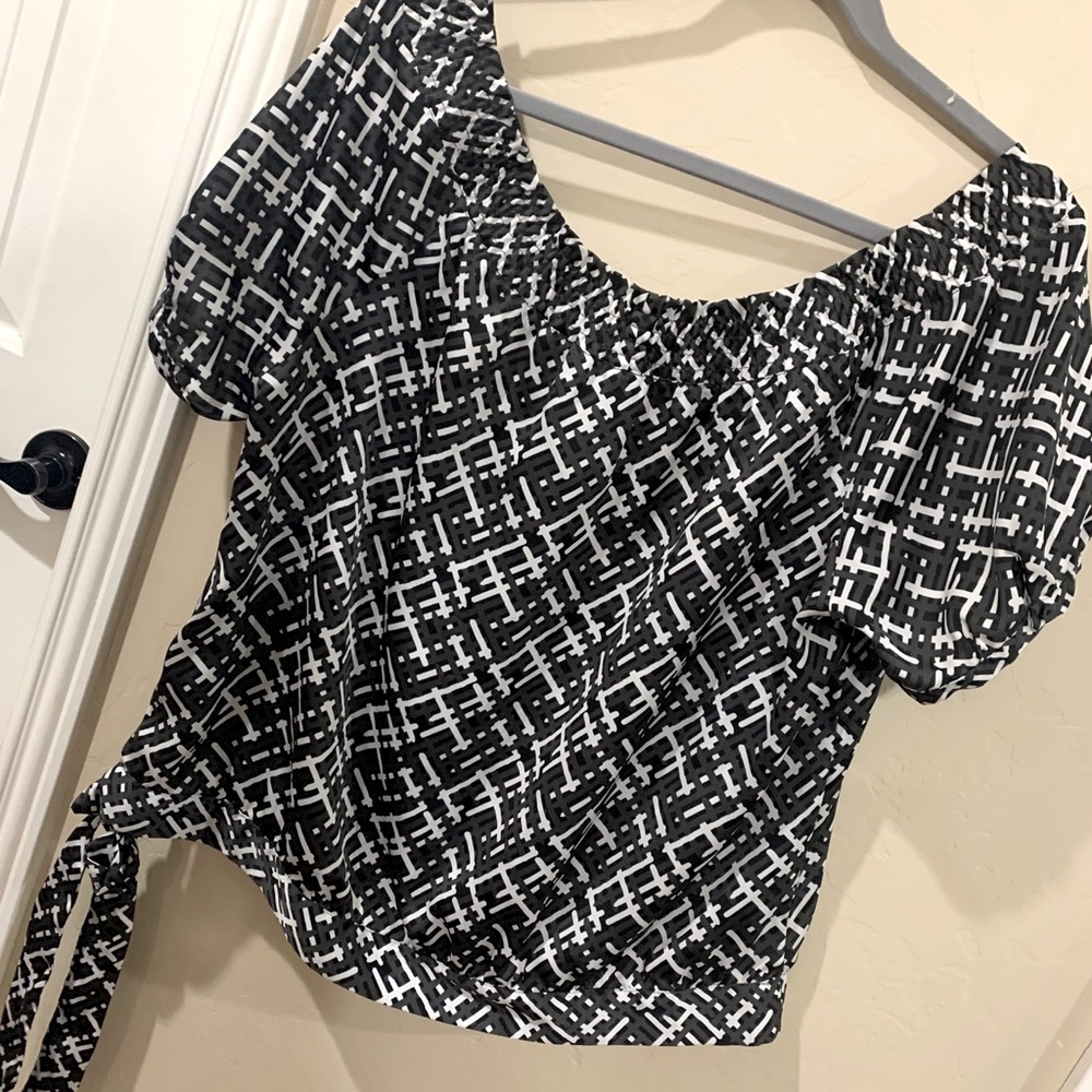 Black, white rayon off the shoulders top.